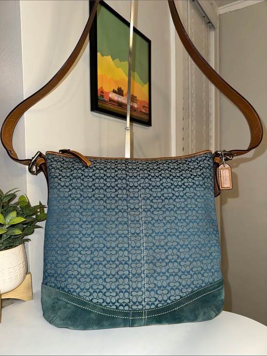 Coach Handbags - Vintage Coach Soho Signature C Shoulder Bag Blue Teal Jacquard Y2K Rare Color